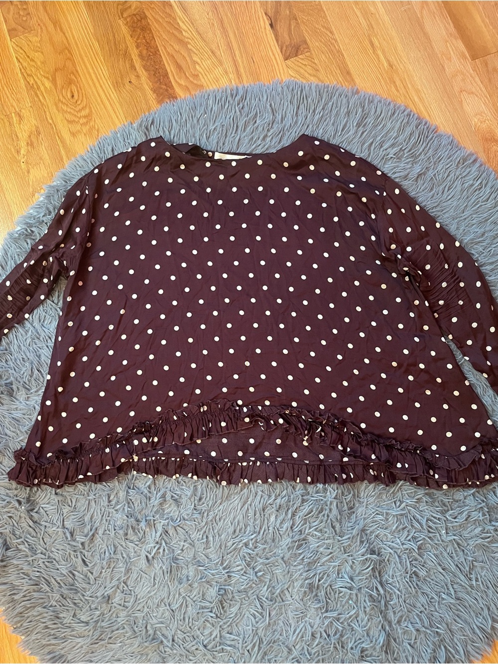 $215 Liviana Conti Purple Polka Dot Ruffle Hem Women's Oversized Top Size 10